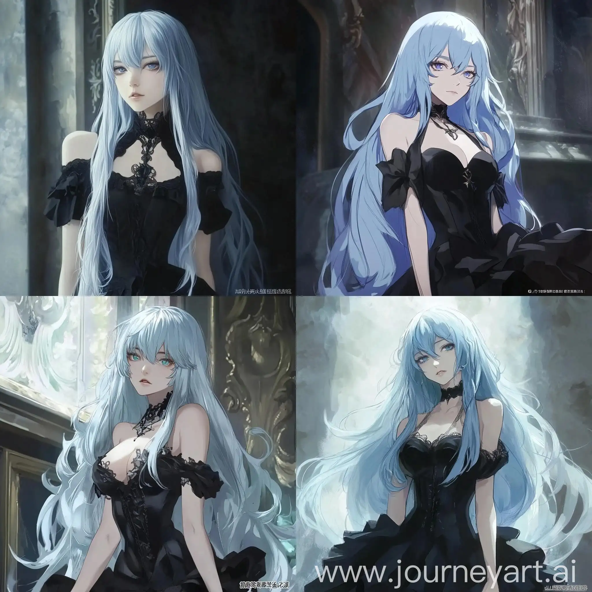 Aristocratic-Girl-with-Long-Blue-Hair-in-Elegant-Black-Dress