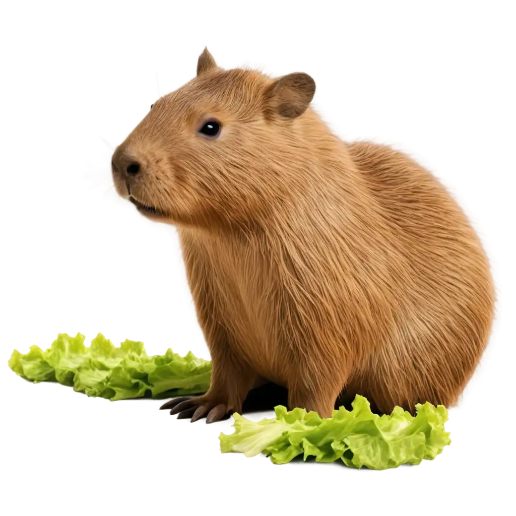 PNG-Image-OptimizationAIGenerated-Capybara-PNG-Image-Eating-Lettuce-HighQuality-Transparent-Background