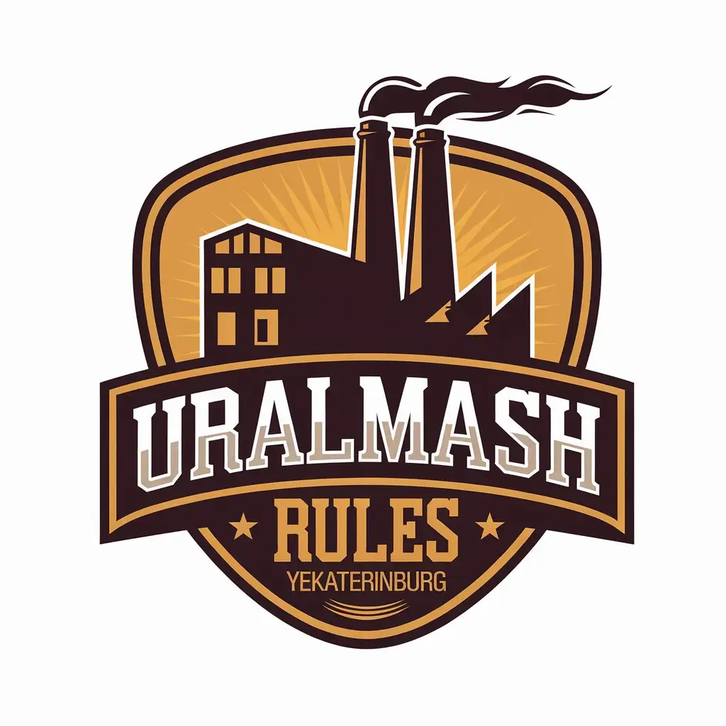 a vector logo design,with the text "Uralmash Rules", main symbol:Factory in Yekaterinburg,complex,be used in Travel industry,clear background