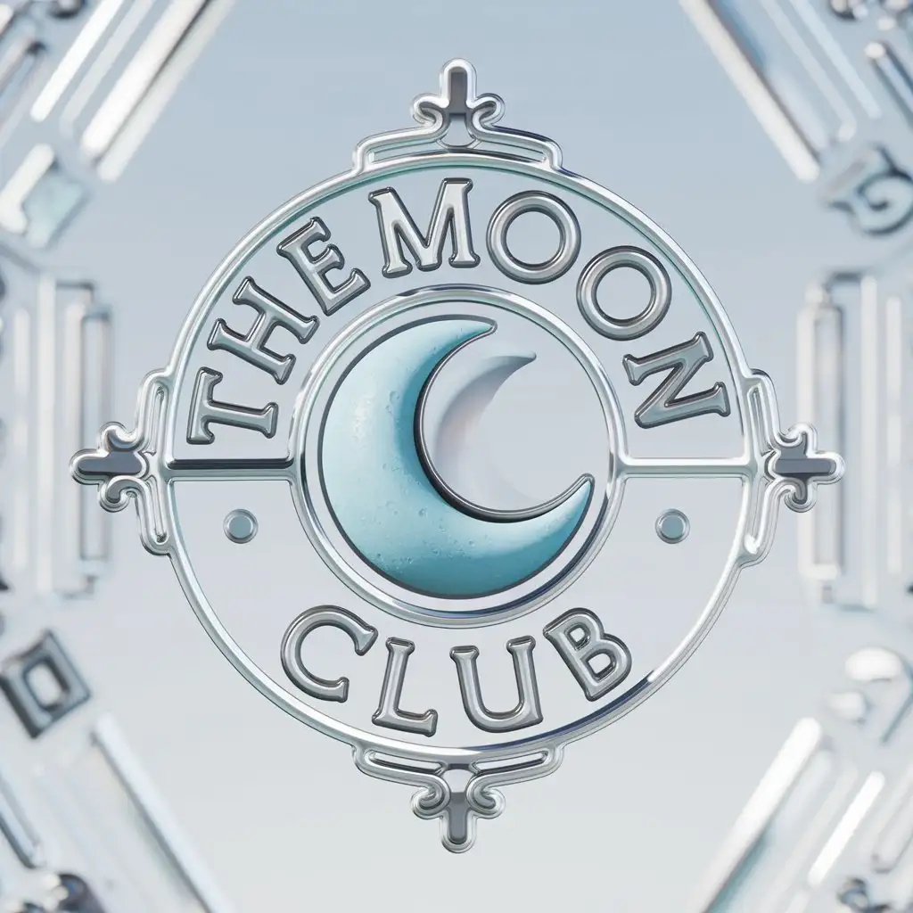 LOGO Design For The Moon Club Pastel Blue 3D Rendered Moon on Clear Background