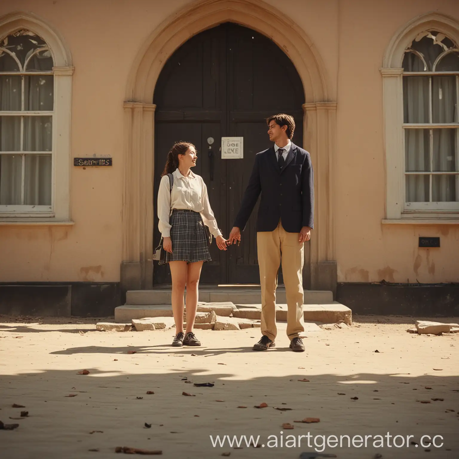 Romantic-Couple-Embracing-in-Schoolyard-Sunset-4K-Cinematic-Shorts