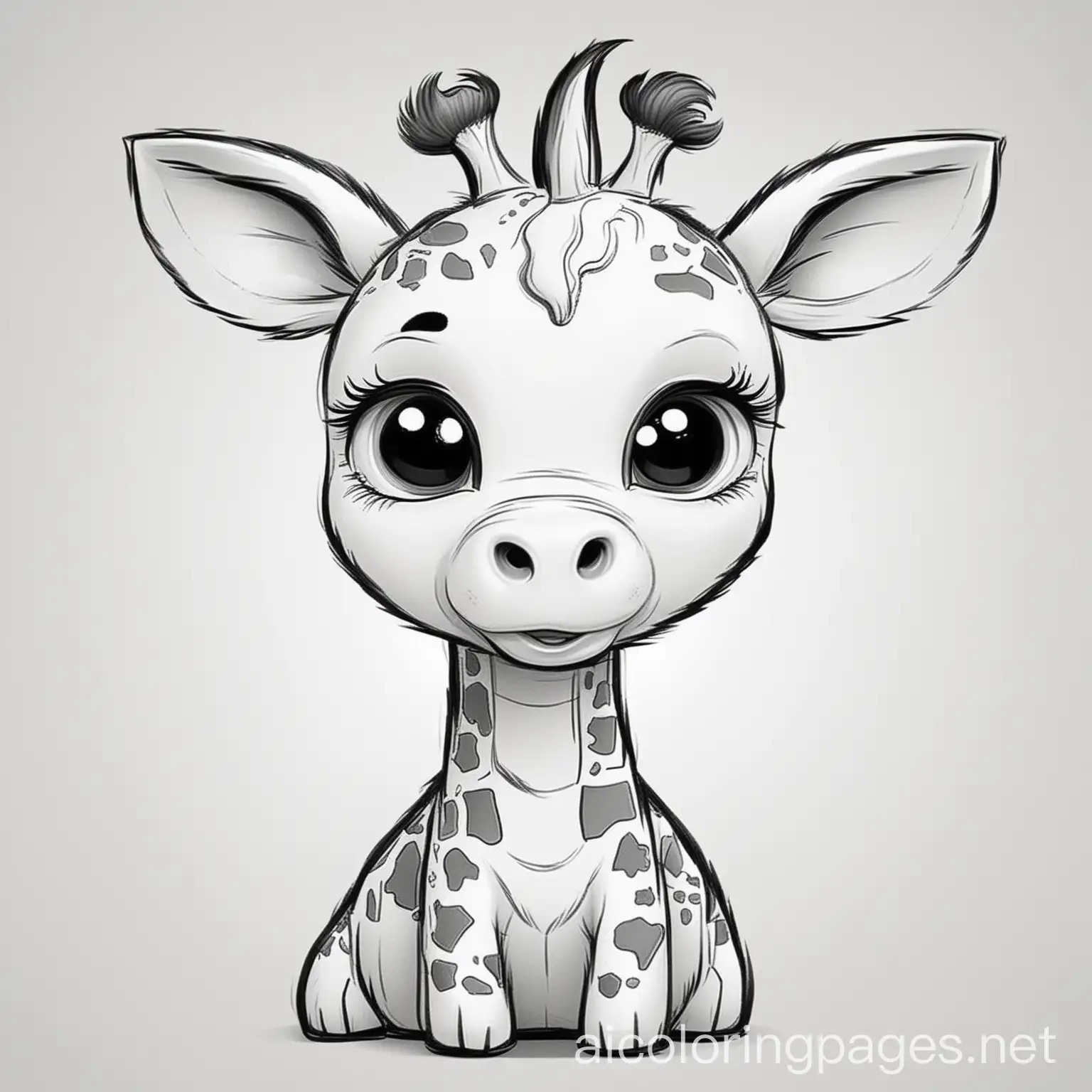 Cartoon-Baby-Giraffe-Coloring-Page-with-Simplicity-and-Ample-White-Space