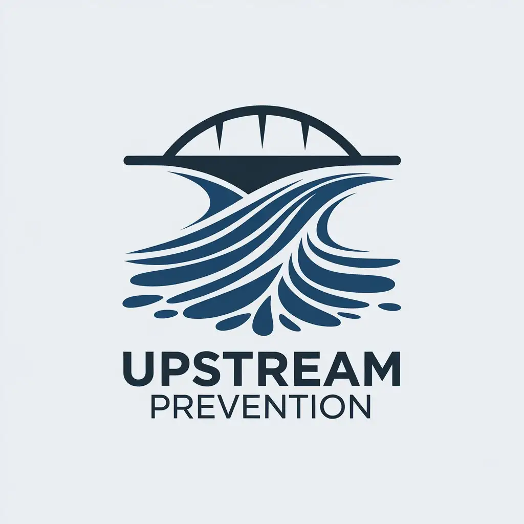 LOGO Design for Upstream Prevention Stylized Water Flow Under a Curved Bridge with Bold Modern Font