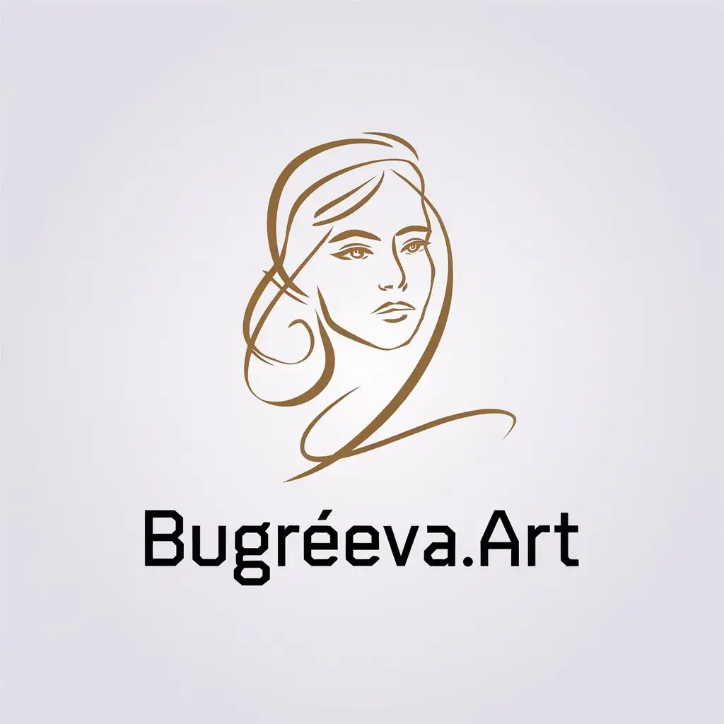 a vector logo design,with the text "bugreeva.art", main symbol:female portrait sketch, female artist,Minimalistic,be used in art industry,clear background