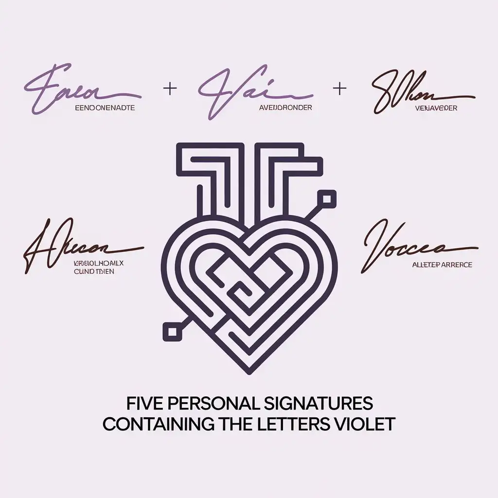 LOGO Design for Five Personal Signatures Containing the Letters VIOLET Lines Heart and Moderate Style