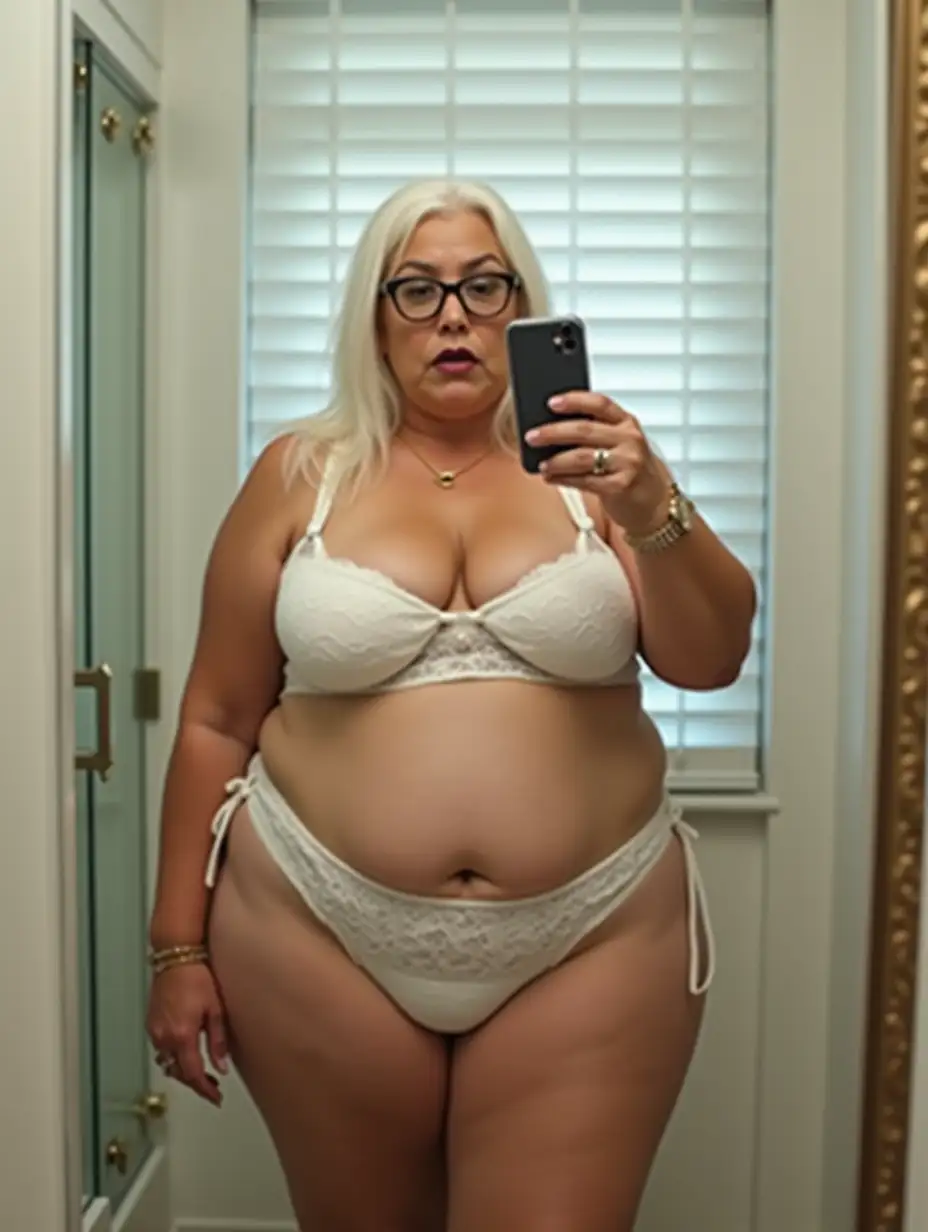 Senior-Woman-in-FullBody-Mirror-Selfie-with-Platinum-Blonde-Hair-and-White-Lace-Bikini