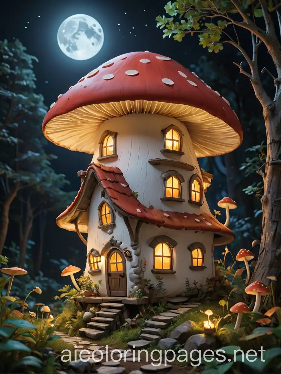 Nighttime-Mushroom-House-Coloring-Page