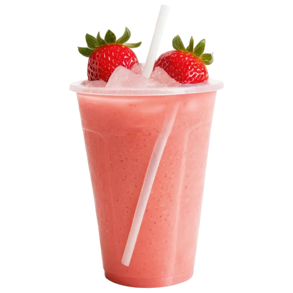 Strawberry-Drink-in-Transparent-Plastic-Cup-PNG-with-Ice-Cubes-and-Straws