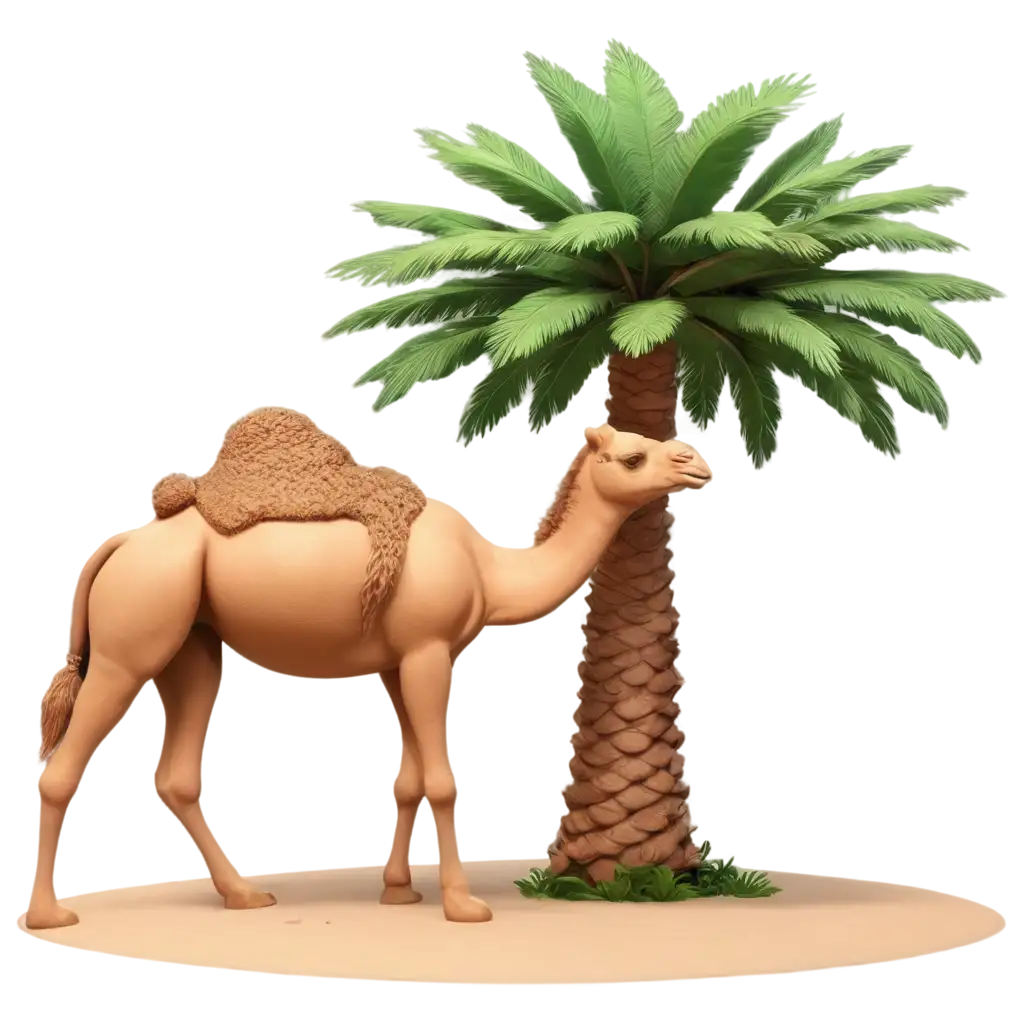 3D-Camel-with-Date-Tree-on-Sand-PNG-Image-Realistic-Desert-Scene-Render