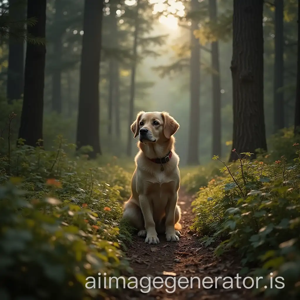 Dog-Exploring-a-Forest-Path-Surrounded-by-Trees-and-Nature