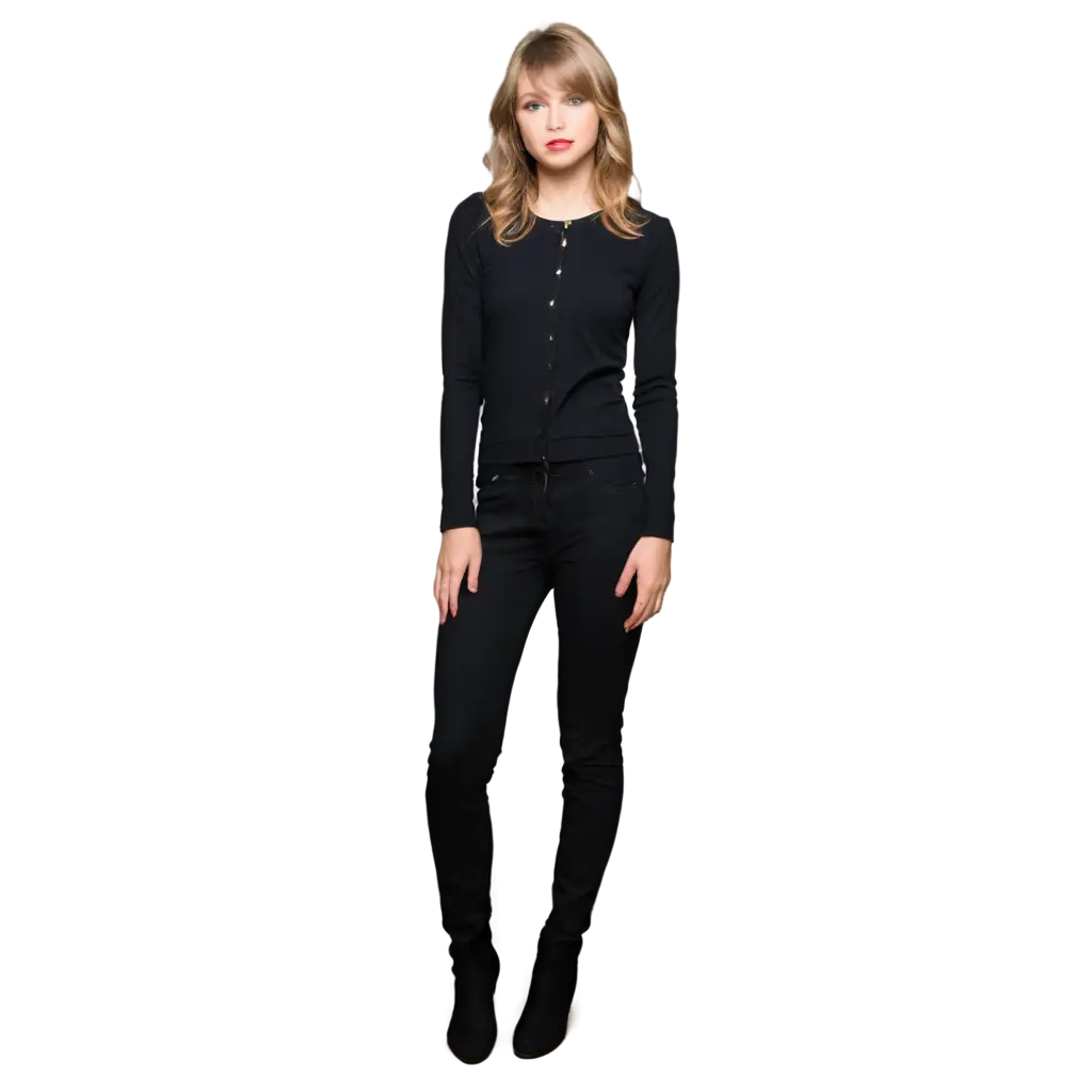 FullBody-PNG-Image-of-a-Confident-Woman-in-Sleek-Black-Outfit-Taylor-Swift-Inspired