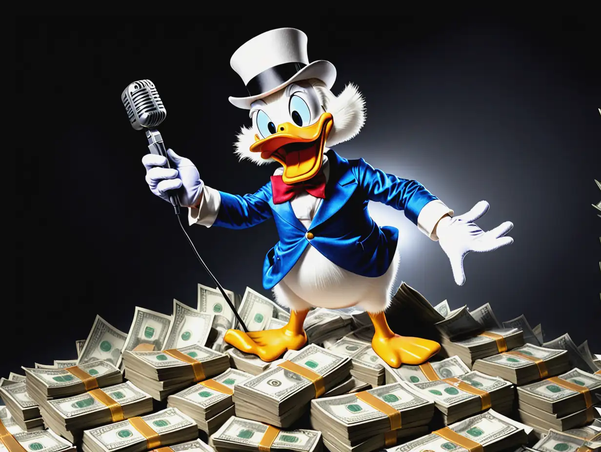 DJ Scrooge McDuck Performing on a Pile of Money