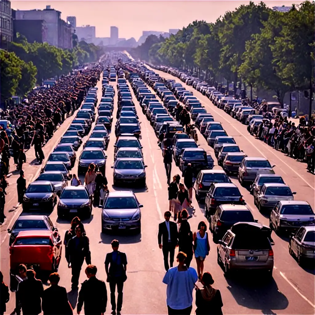 Crowded-Path-of-Cars-and-People-HighQuality-PNG-Image-for-Diverse-Applications