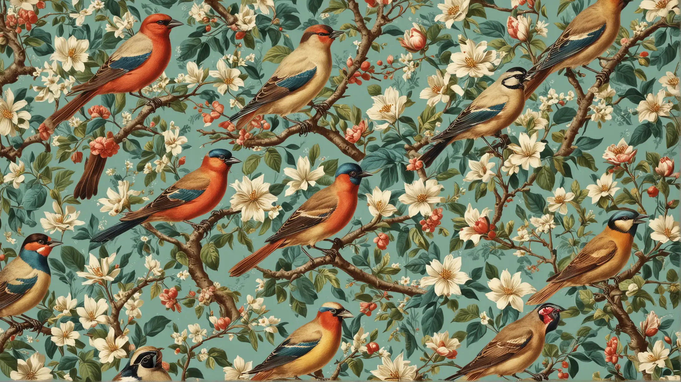 1950s Retro Wallpaper with Birds in Pastel Colors