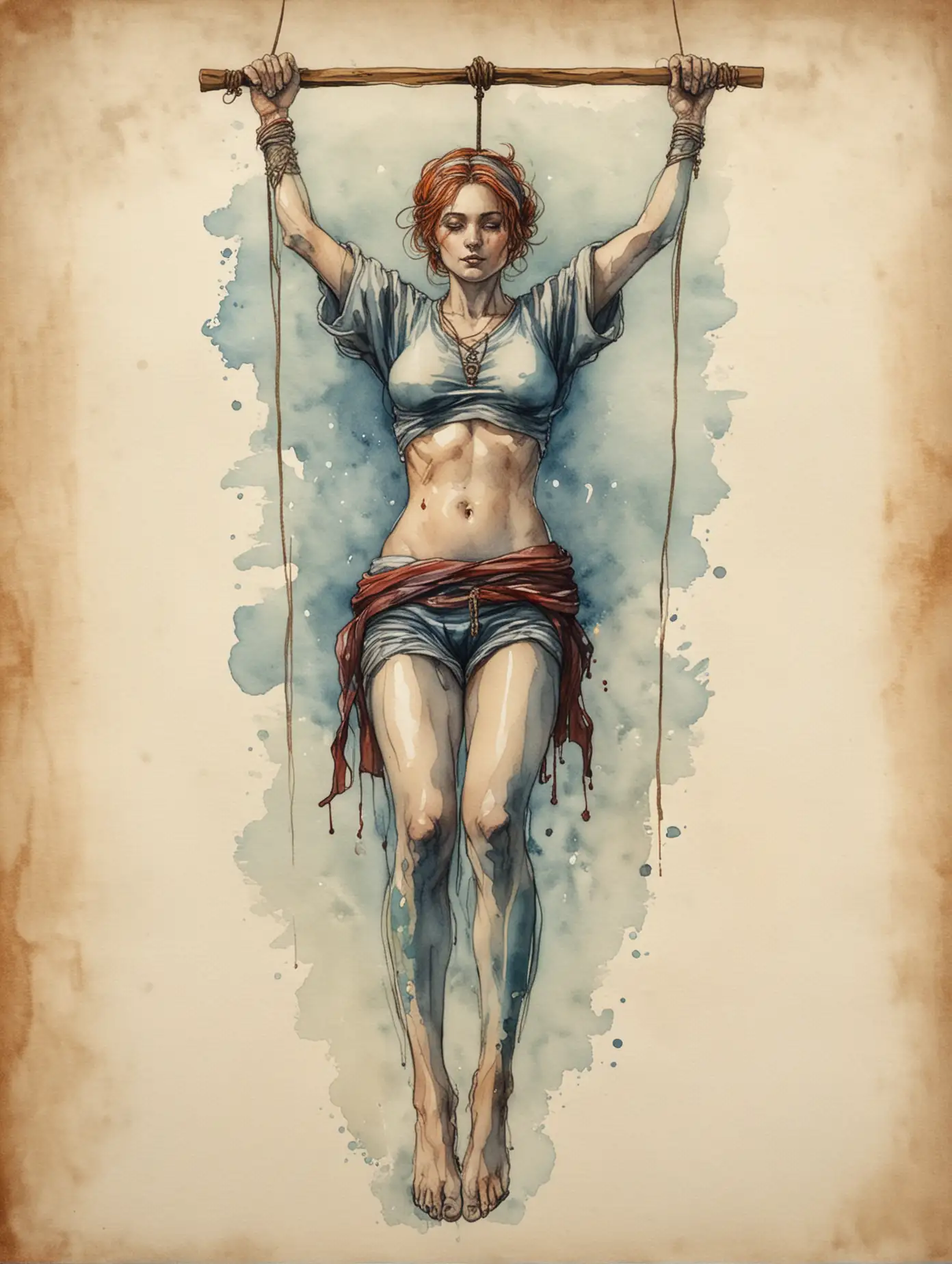 Futuristic-Tarot-Card-Depiction-of-The-Hanged-Man-in-Watercolor