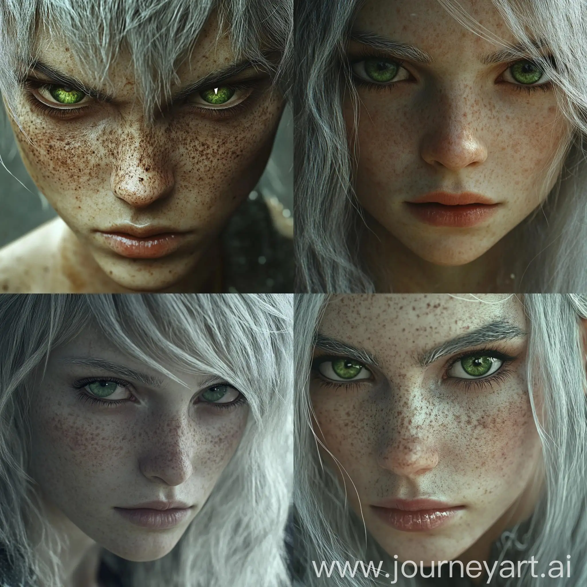 Elf-with-Gray-Tint-Hair-and-Green-Angry-Eyes