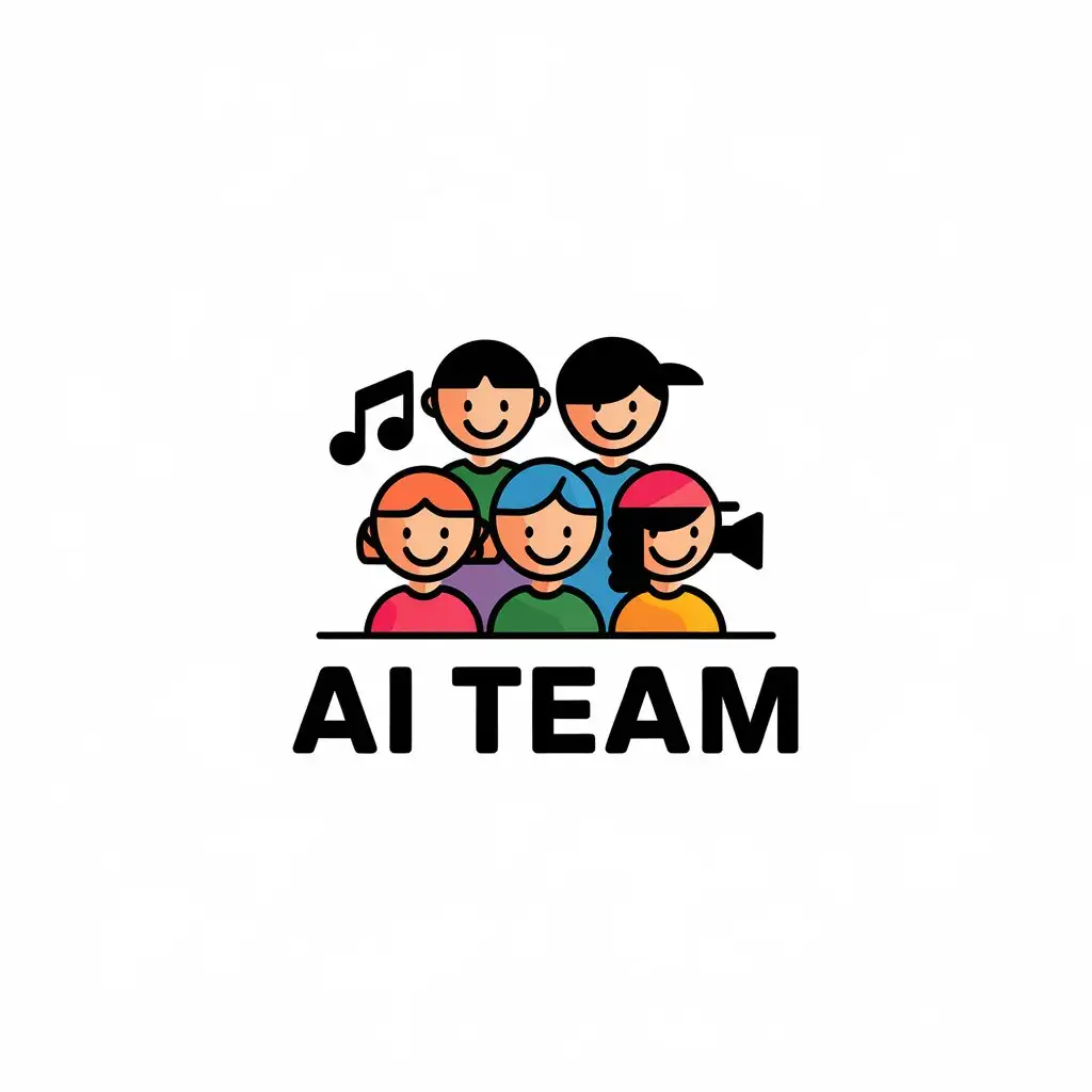 a vector logo design,with the text "AI Team", main symbol:A group of people, boys and girls Music and video,Moderate,be used in Entertainment industry,clear background