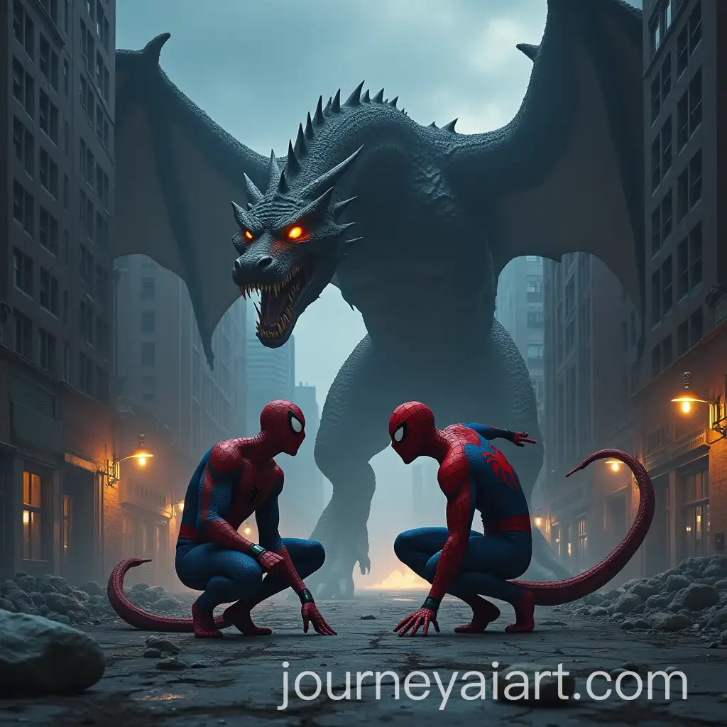 SpiderMan-vs-Dragon-Standoff-in-Abandoned-Cityscape