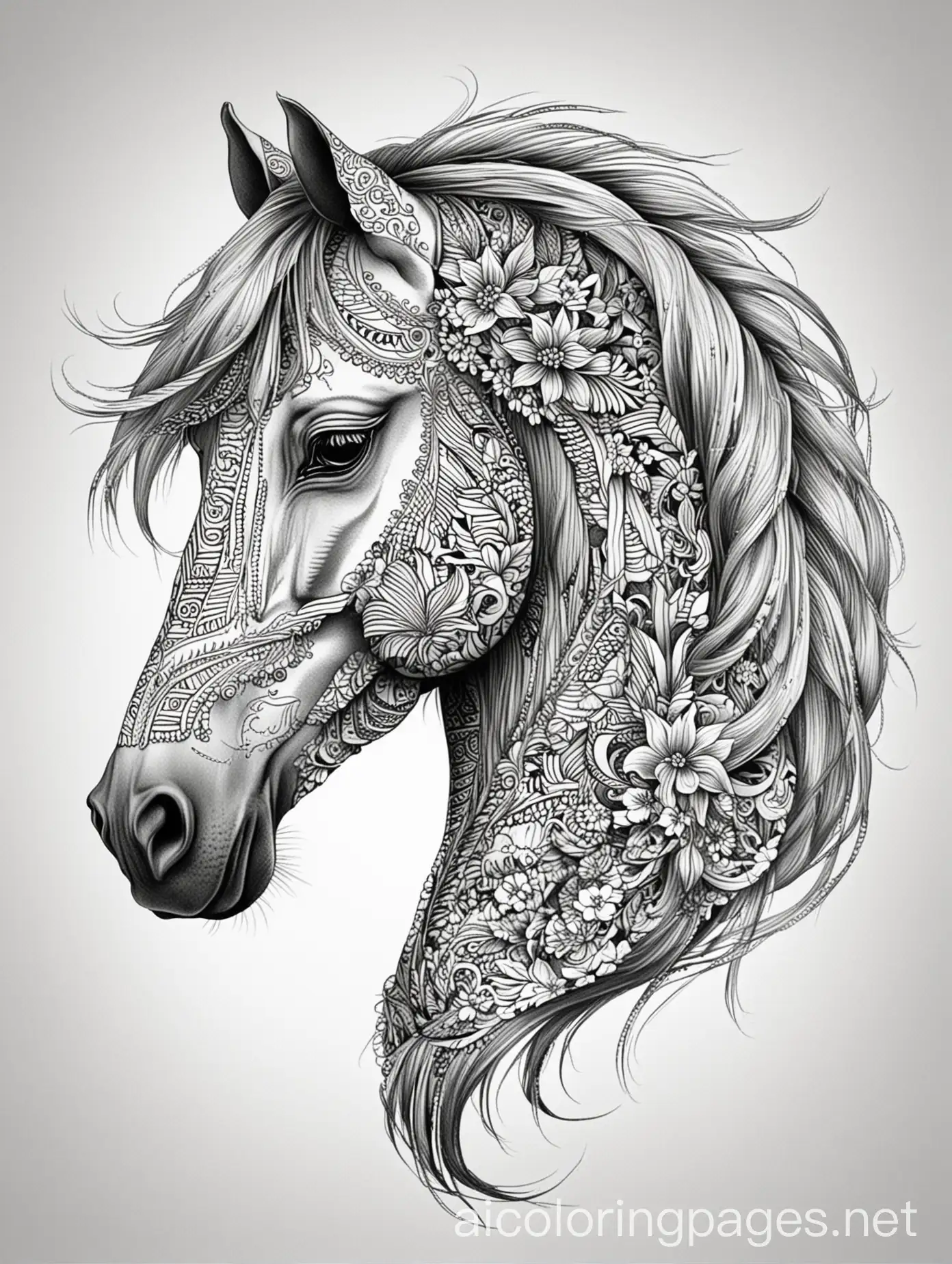 Intricate-Floral-Horse-Head-Tattoo-Design