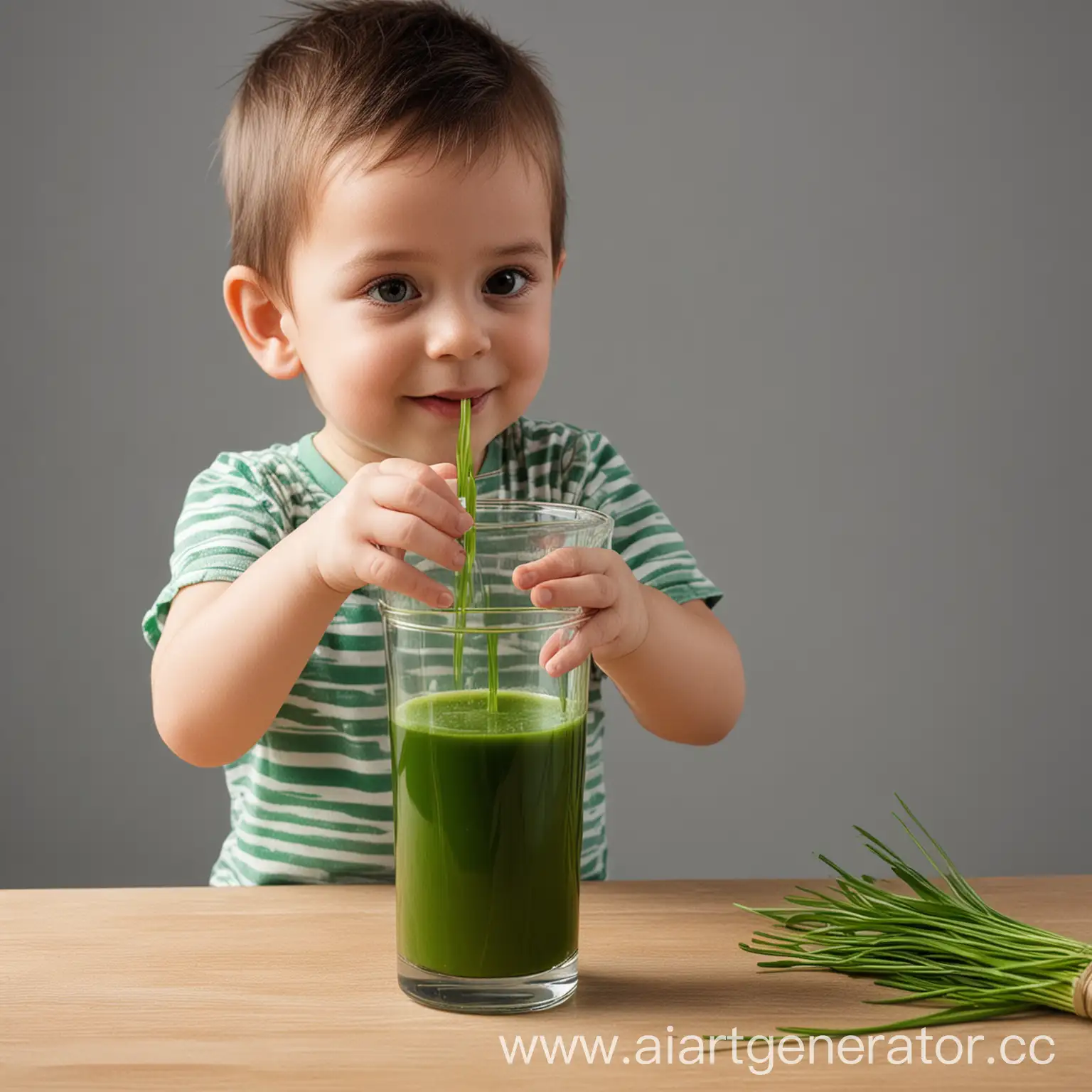 Young-Child-Drinking-Wheatgrass-Juice-from-Transparent-Glass