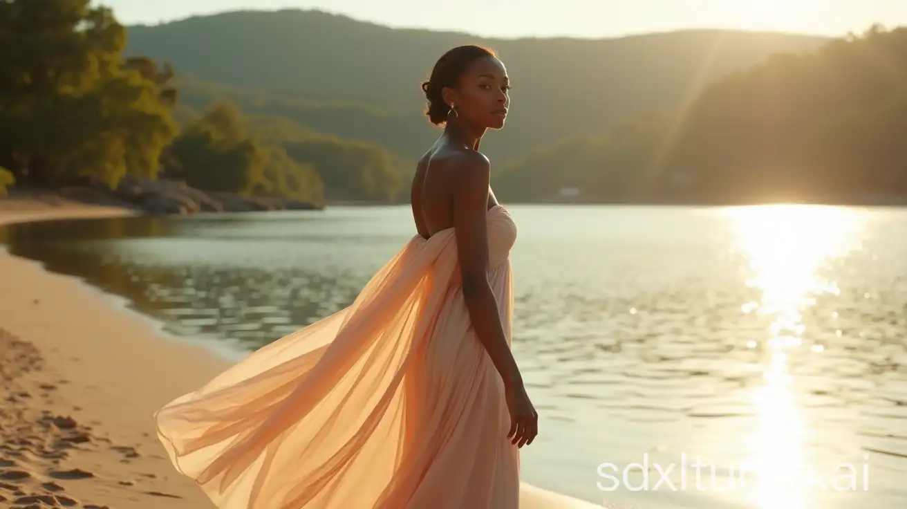 Radiant-Young-Woman-Walking-by-a-Sparkling-River