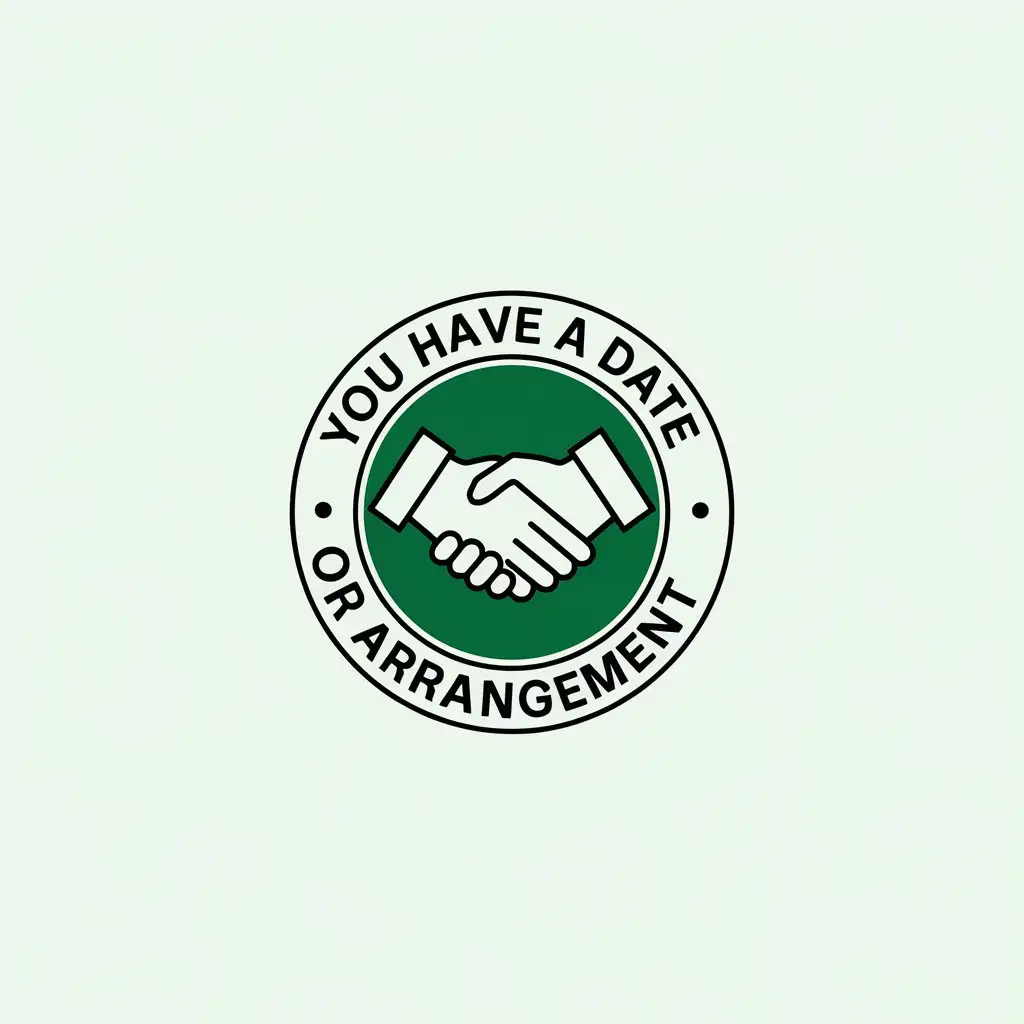 a vector logo design,with the text "you have a date or arrangement", main symbol:Shaking hands, green circular background,Minimalistic,be used in Internet industry,clear background