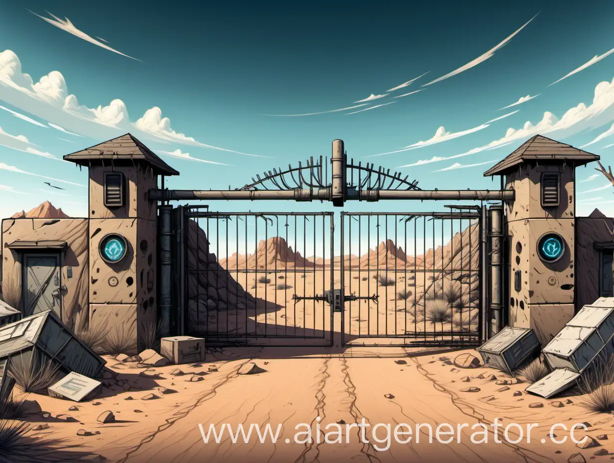 Desert-Survival-Base-Gates-with-Makeshift-Houses-and-Towers