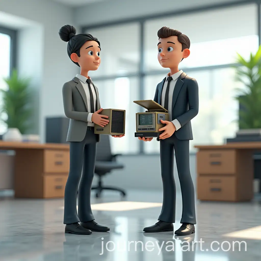 Business-Professionals-in-Modern-Office-Holding-Outdated-Equipment-with-Overpowering-AI-Influence