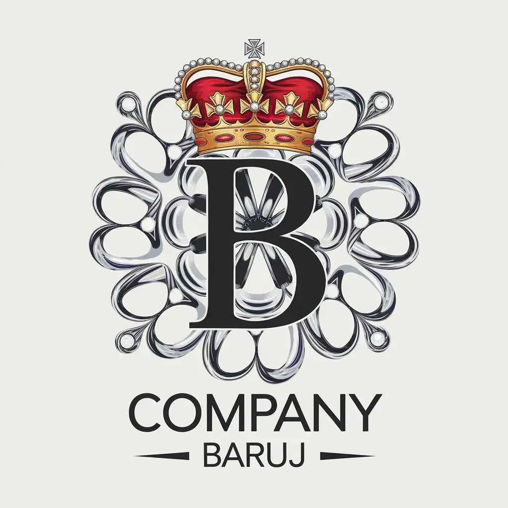 a vector logo design,with the text "company Baruj with crown on B", main symbol:B,complex,clear background