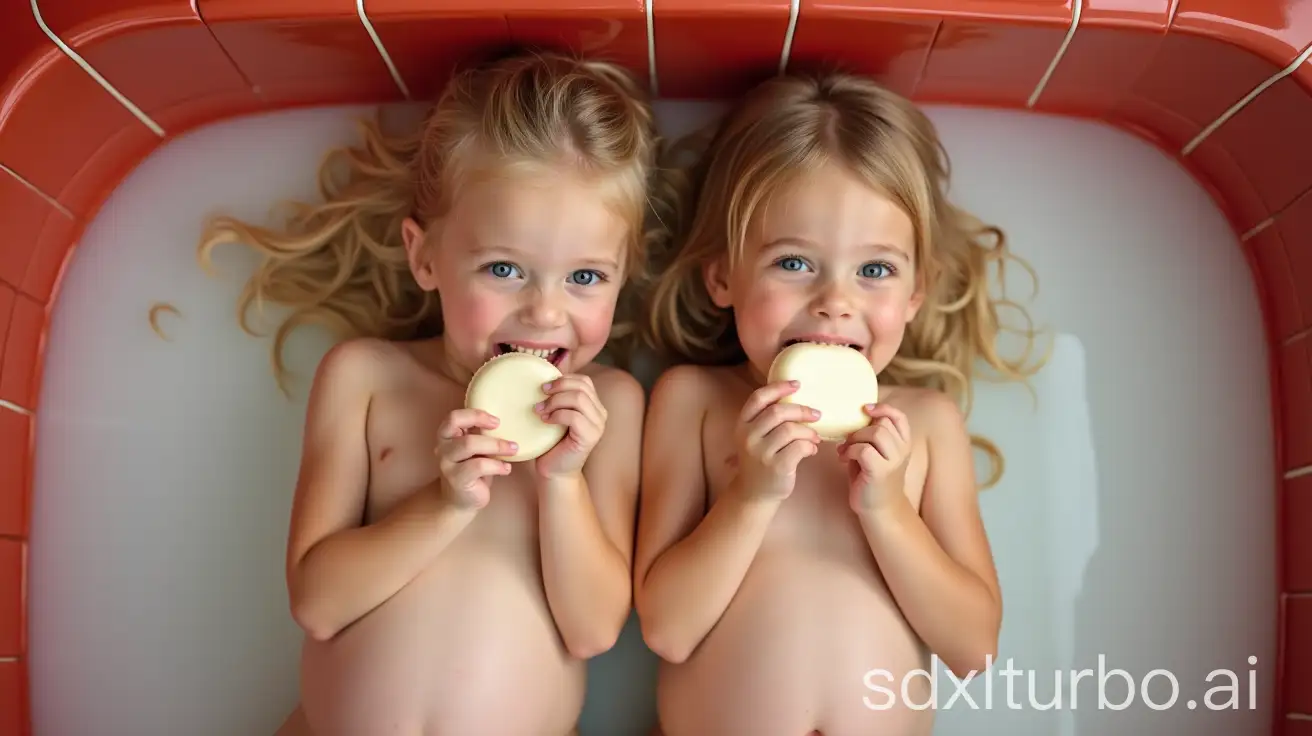 Two-Cute-Pregnant-Blond-Girls-Biting-Ivory-Soap-in-Preschool-Bathtub