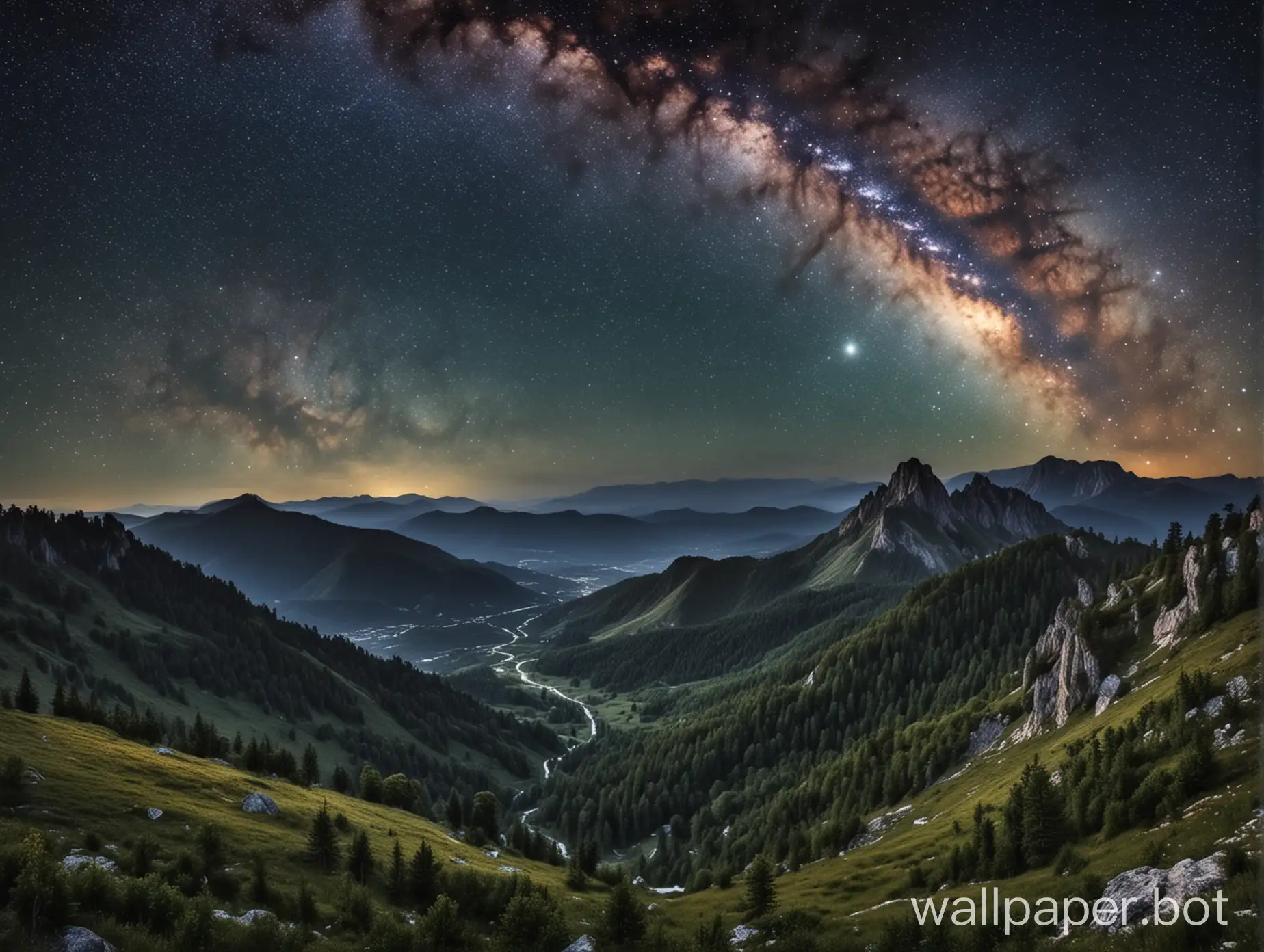 gorgeous mountainous landscapes with a beautiful view of the milky way night sky