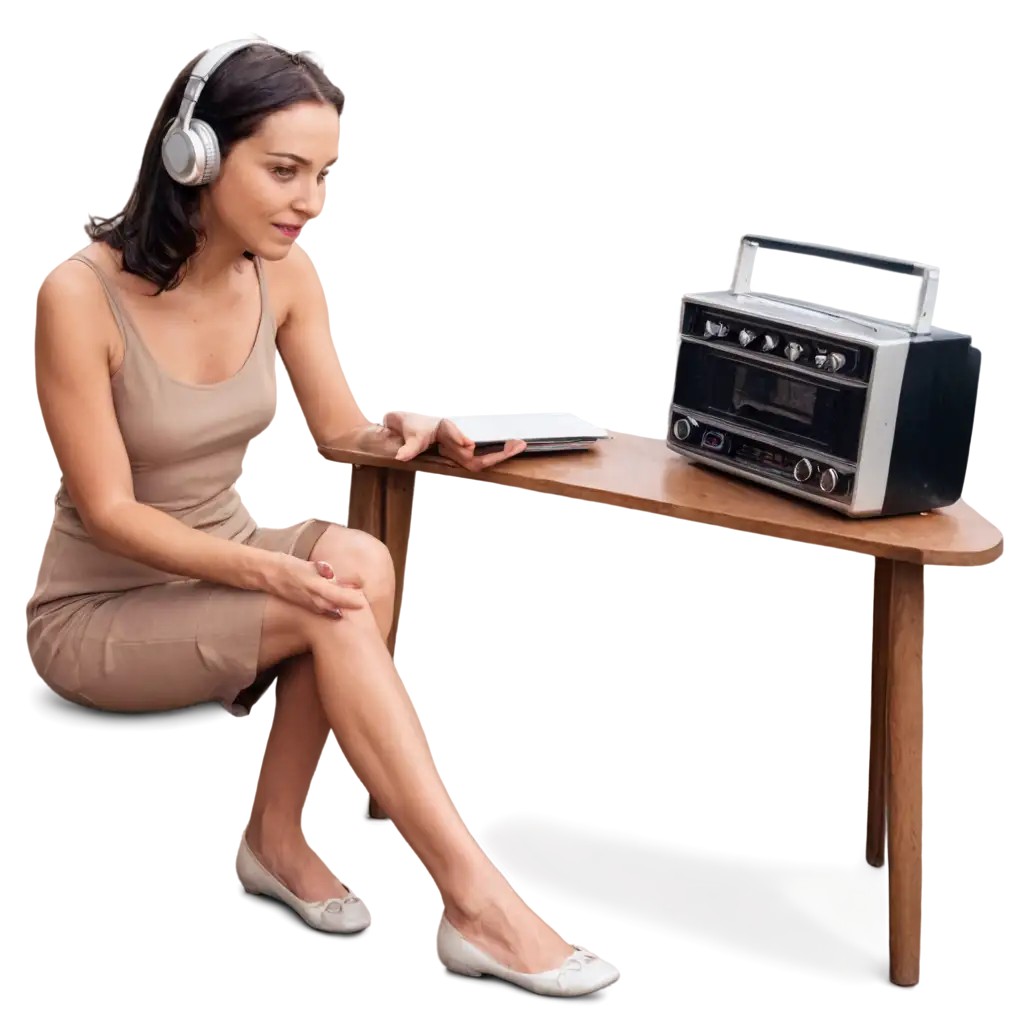 Woman-Listening-to-Radio-PNG-Image-Capturing-a-Moment-of-Musical-Enjoyment