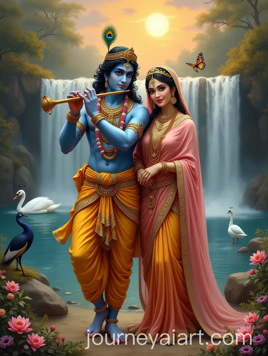 Radha-and-Krishna-in-Divine-Serenity-by-the-Waterfall