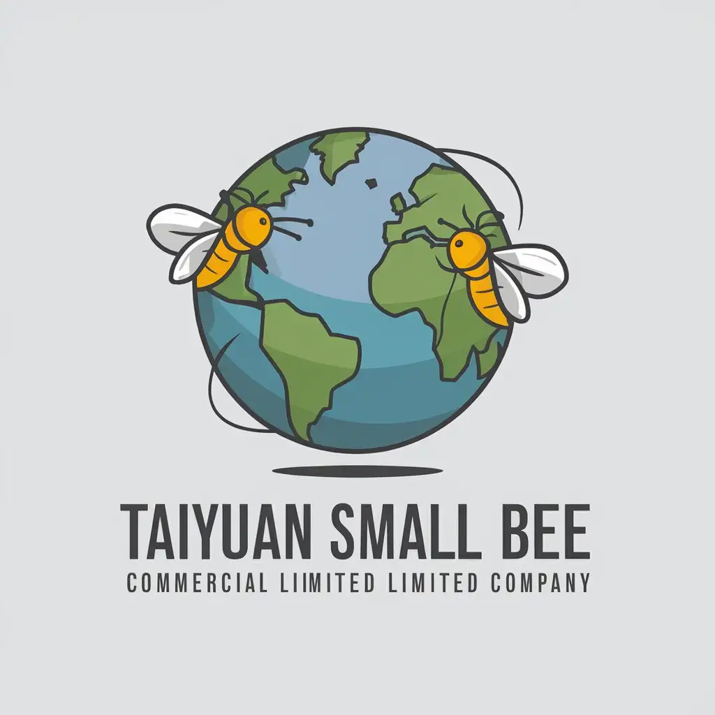 a vector logo design,with the text "Taiyuan small bee commercial limited company", main symbol:bees earth,Moderate,be used in commerce industry,clear background