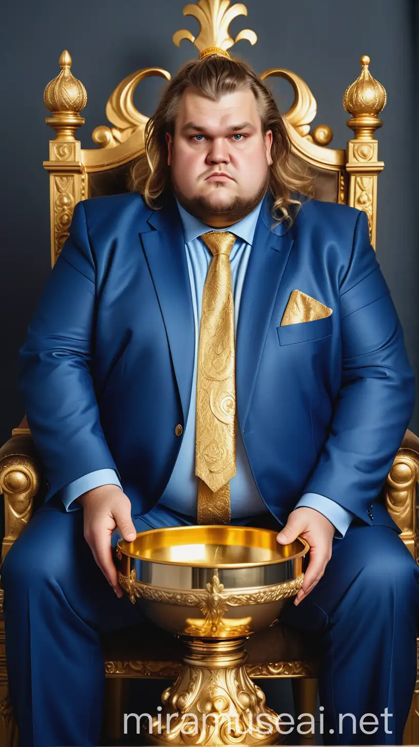 Rich Slavic Businessman on Golden Throne with Golden Censer