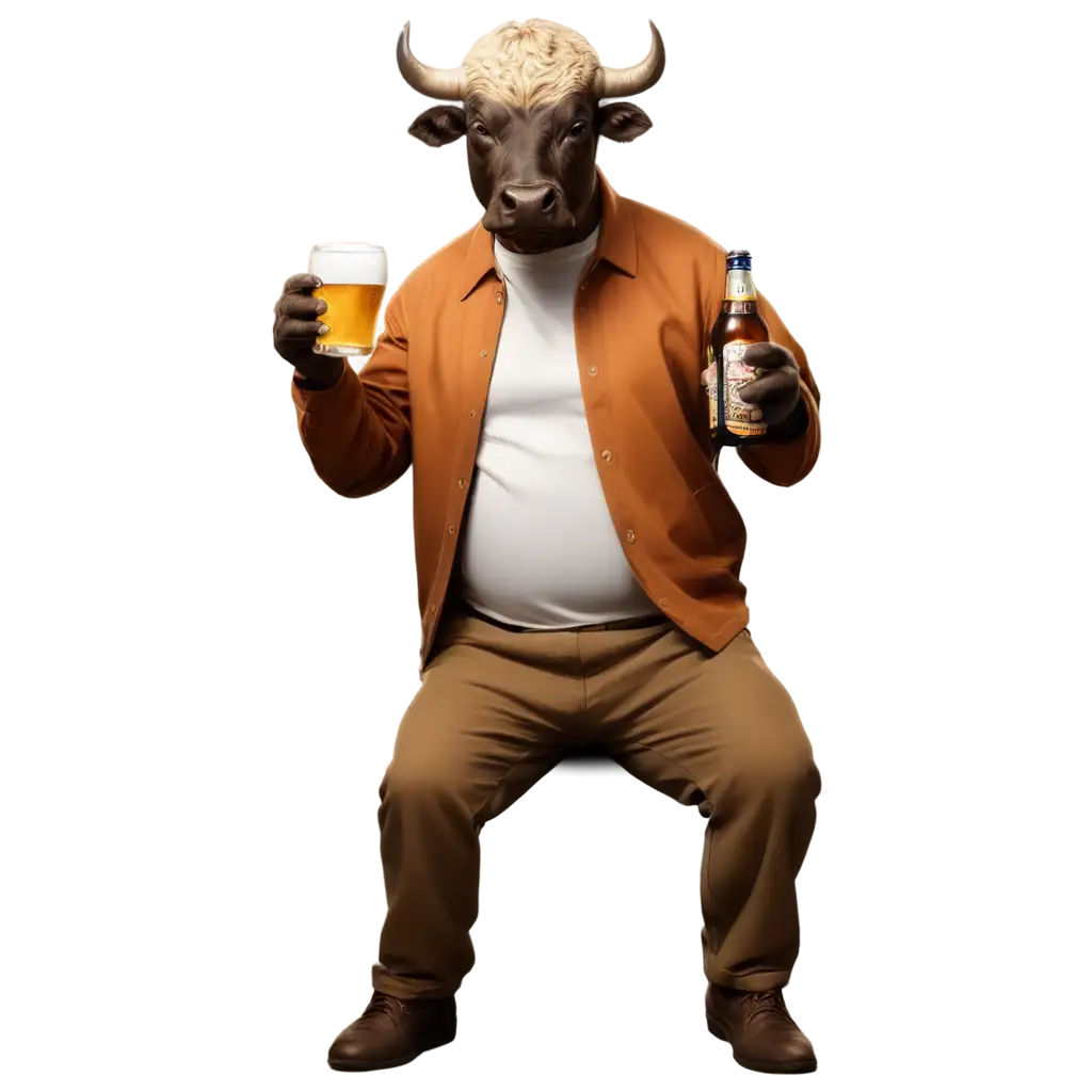 Bull drinking beer