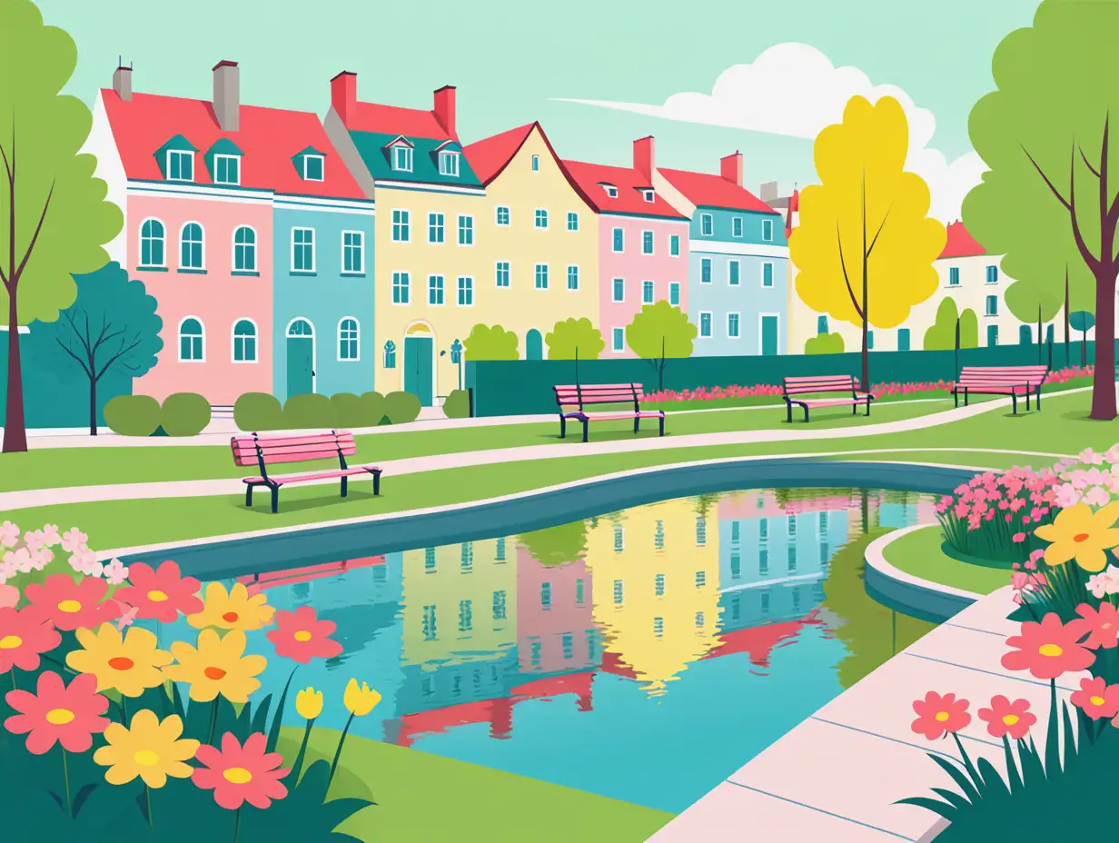 Charming-European-City-Park-with-Pastel-Colored-Houses