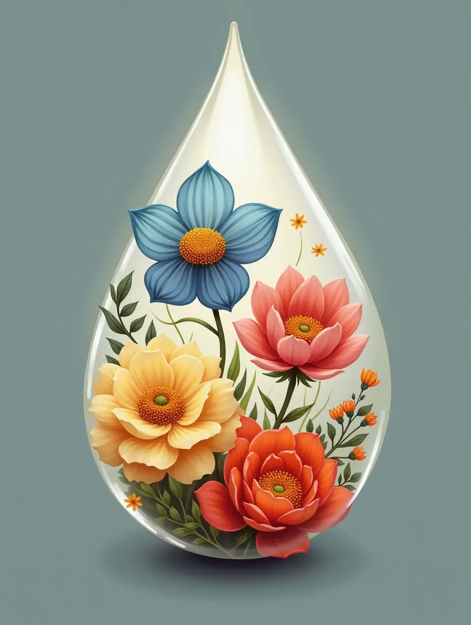 A delicate, translucent teardrop filled with flowers representing the four seasons...