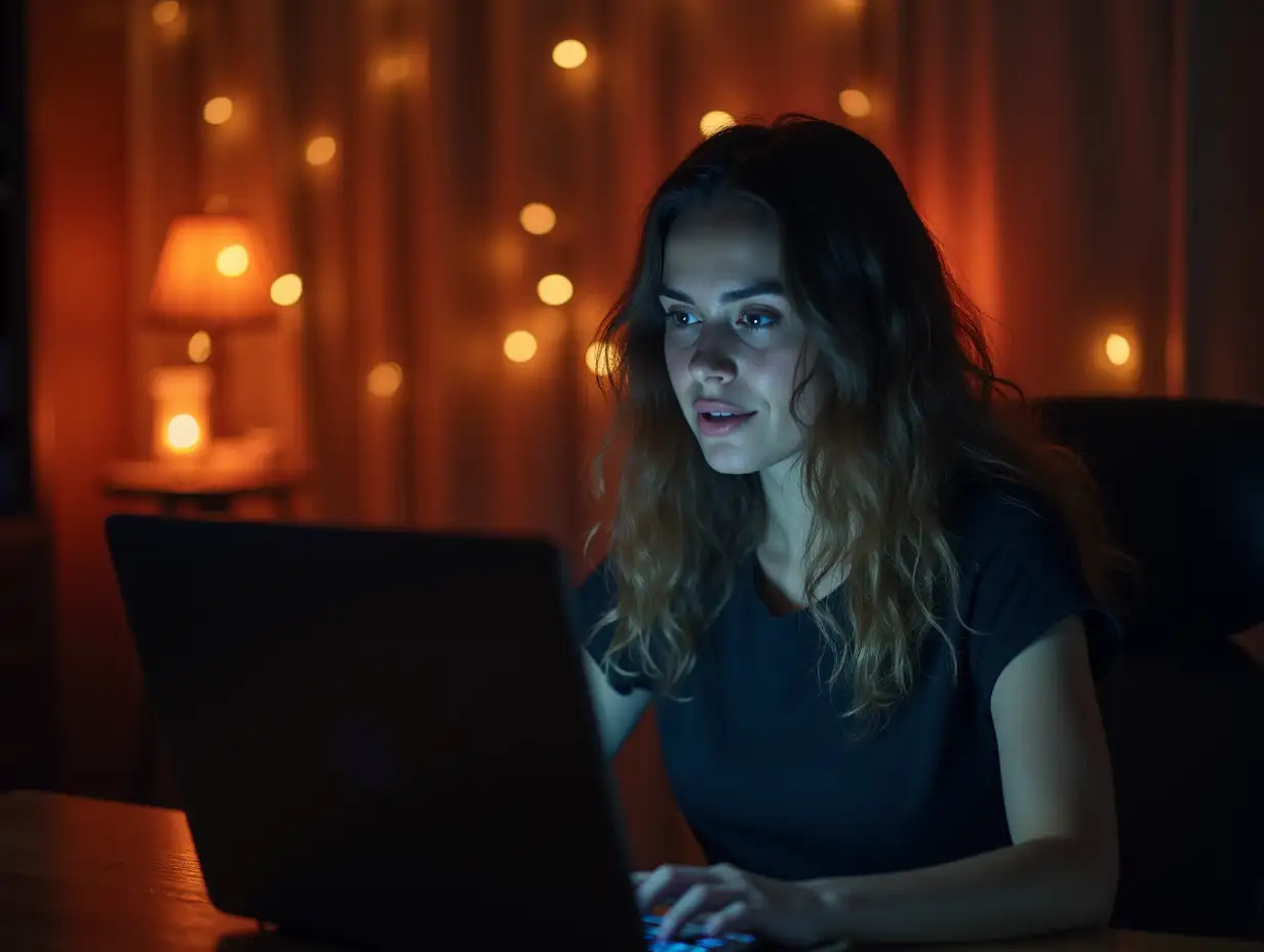 Spooky-Halloween-Night-Woman-Chatting-Online-Amidst-Pandemic