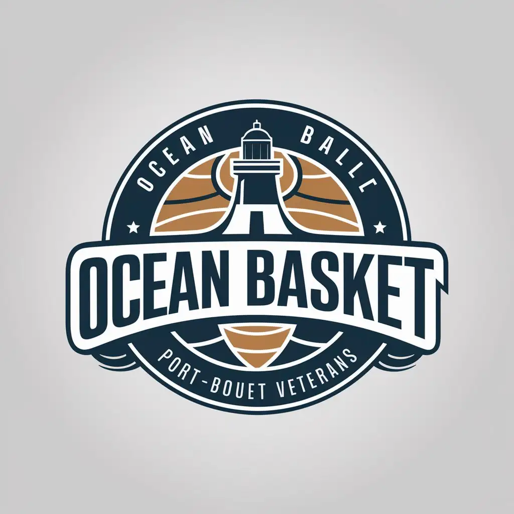 LOGO Design for Ocean Basket Ball Lighthouse and Basketball Theme in Vector Style