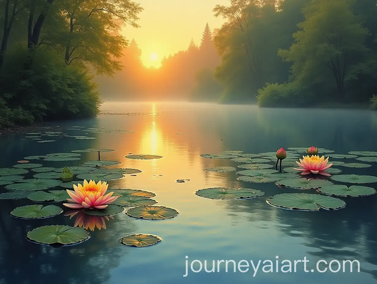 Serene-Water-Lily-Pond-at-Sunrise-in-Impressionist-Style