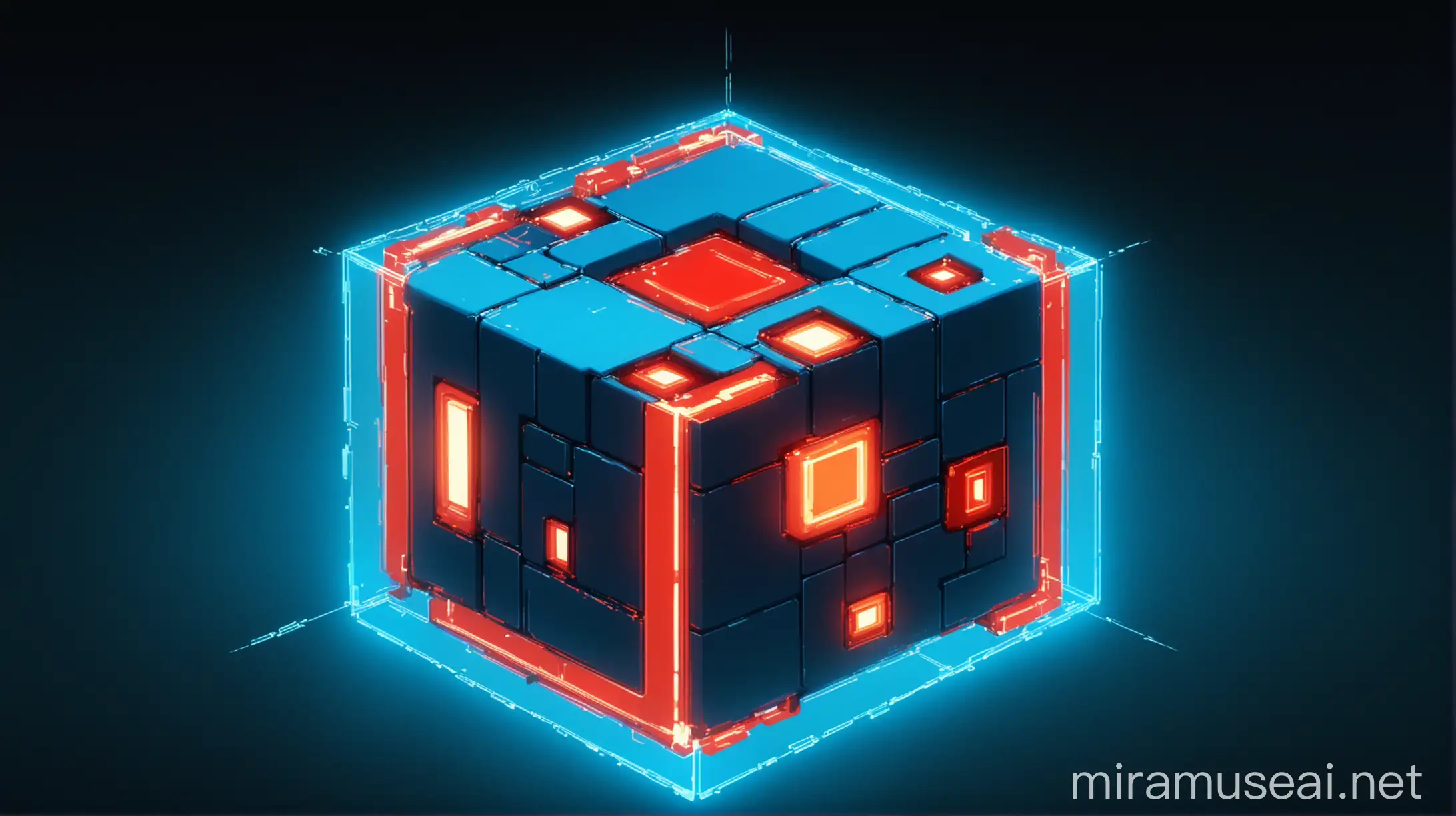 Detailed Futuristic Cuboid Explosion with Red Blinking Lights