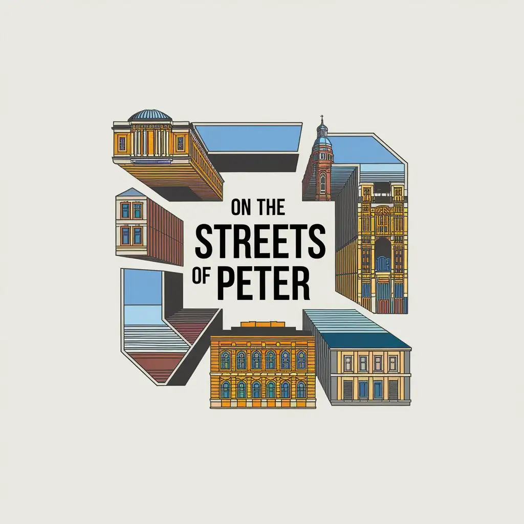 a vector logo design,with the text "On the streets of Peter", main symbol:Streets of Saint Petersburg,complex,clear background