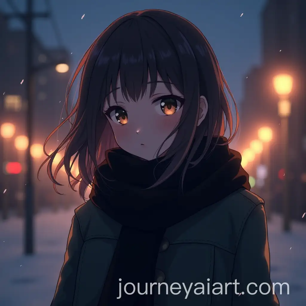 Anime-Girl-with-Black-Scarf-in-Evening-Lights