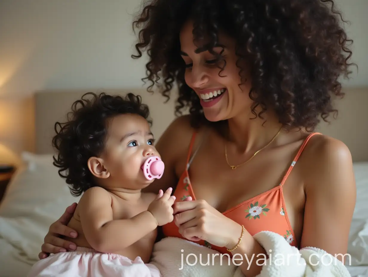 Persian-Mother-and-Children-in-Cozy-Bedroom-with-Pacifier-Exchange