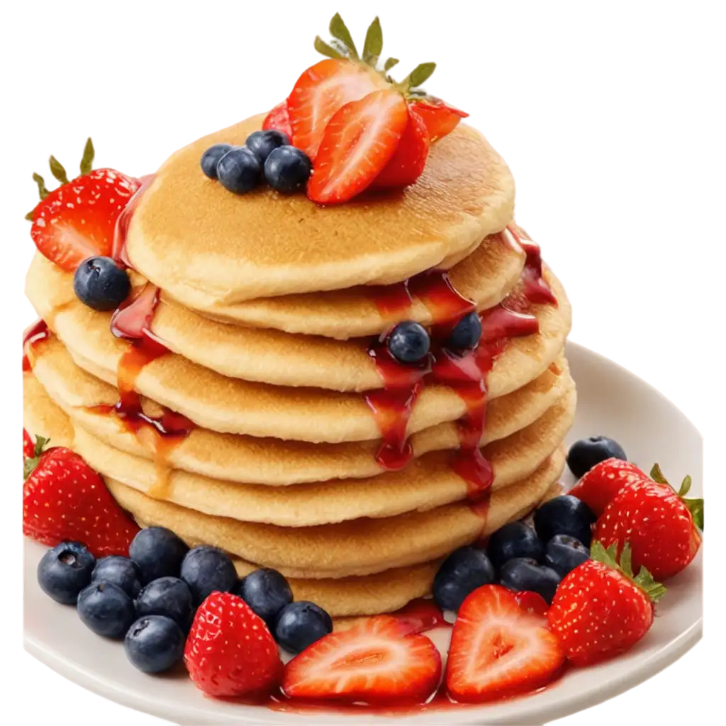 Delicious-Pancake-with-Syrup-Strawberries-and-Berries-PNG-Image-Mouthwatering-Breakfast-Delight