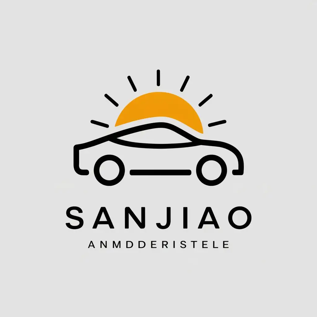 a vector logo design,with the text "sanjiao", main symbol:car, sun,Minimalistic,be used in Automotive industry,clear background