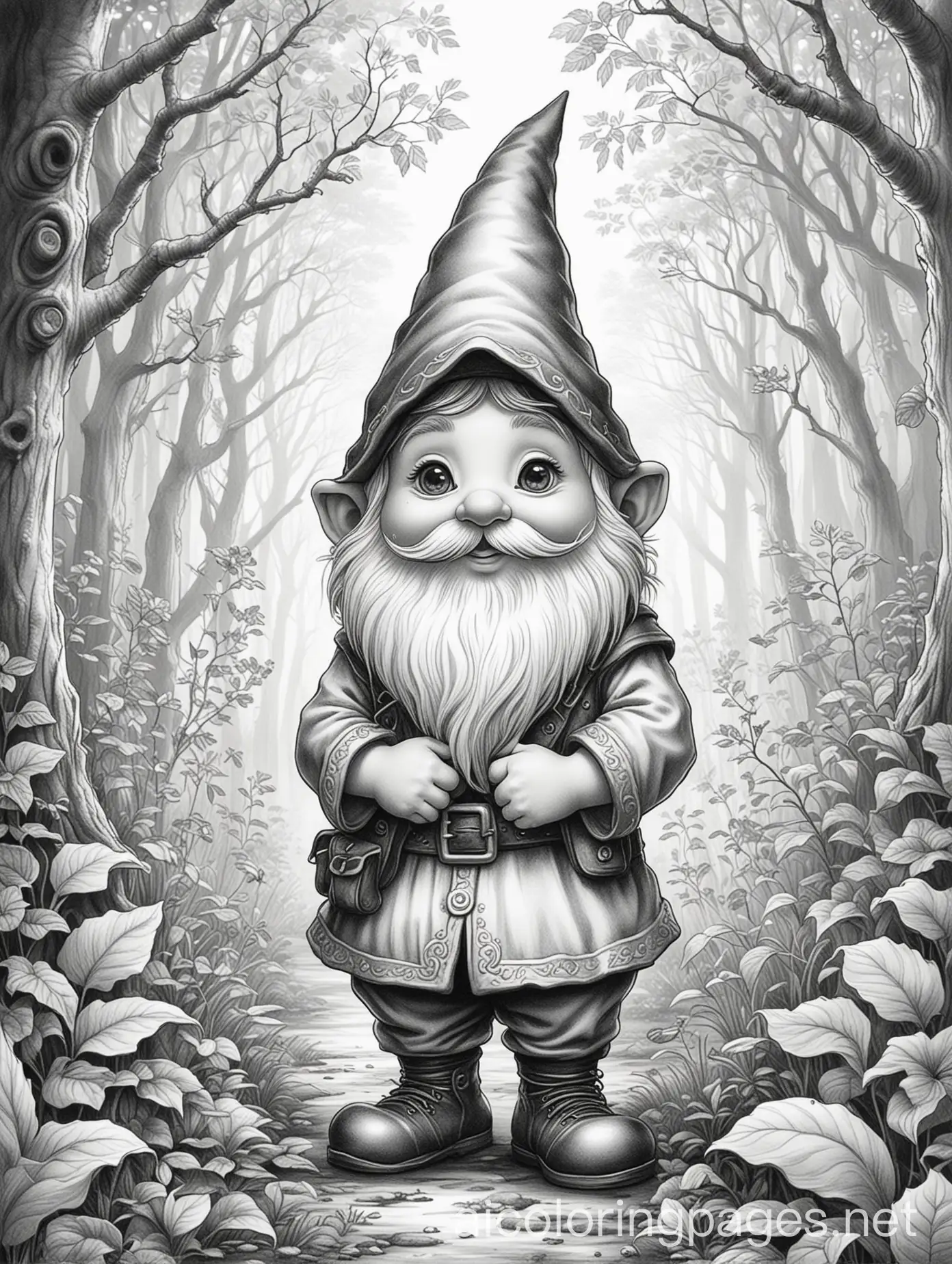 Cute-Gnome-in-an-Enchanted-Forest-Coloring-Page