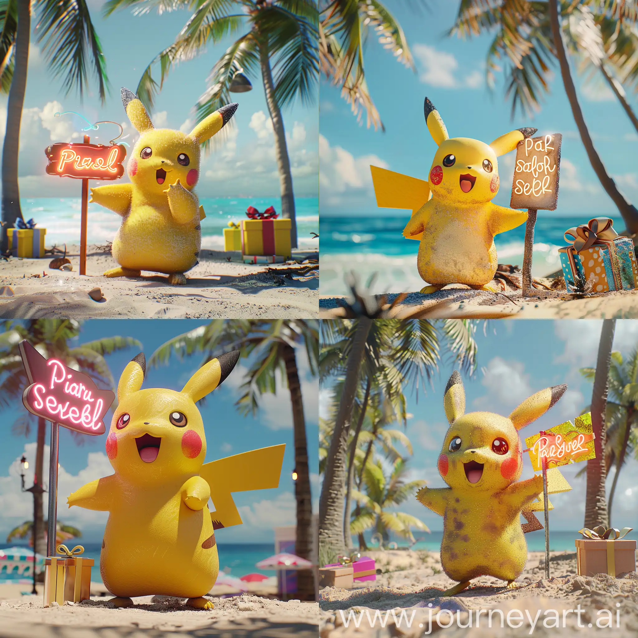 Vibrant-3D-Pikachu-on-SunKissed-Beach-with-Pika-Seller-Neon-Sign