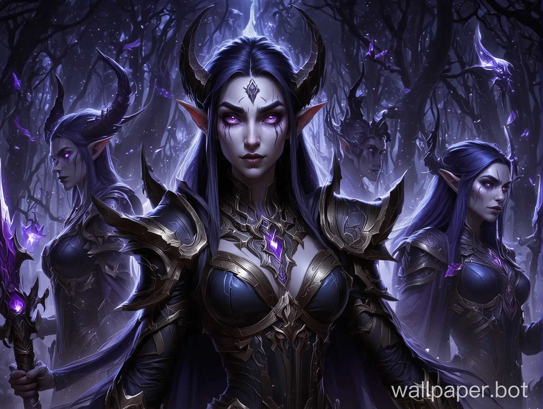 Fantasy-World-of-Warcraft-Void-Elves-in-Mysterious-Setting